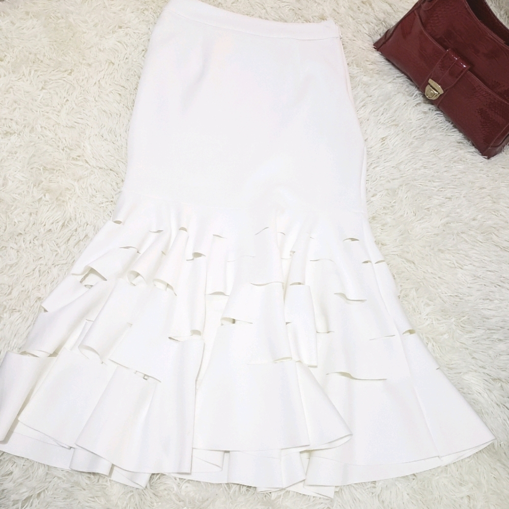 NEW AKIRA White Long Mermaid Skirt Boho Tulum Casual Evening Party Sexy Cut Out